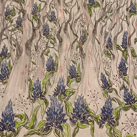 Unframed Original Art Pencil Crayon & Marker Drawing of Flowers in Forest - Picture 4 of 4